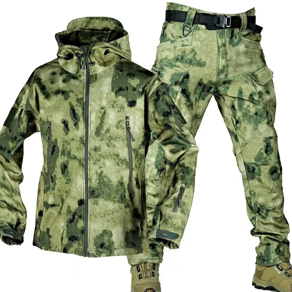 Men’s Winter Thicken Camo Tactical Suit — Waterproof Hooded Jacket & Fleece Pants Outdoor Hunting 2-Piece Set