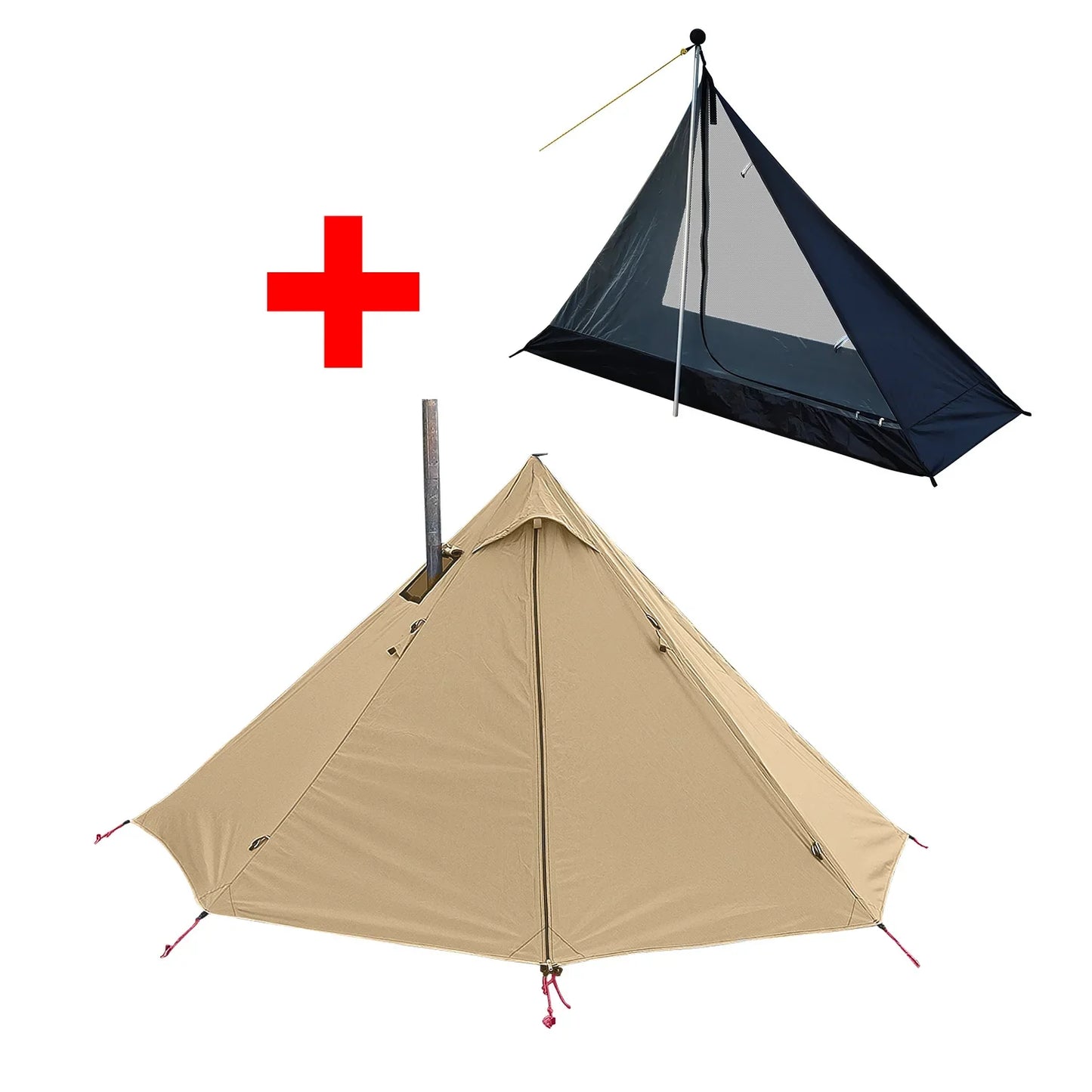 Camping Hot Tent with Chimney Window - Ultralight Tipi Teepee Pyramid, Double Layer Bushcraft Tent for 1 Person