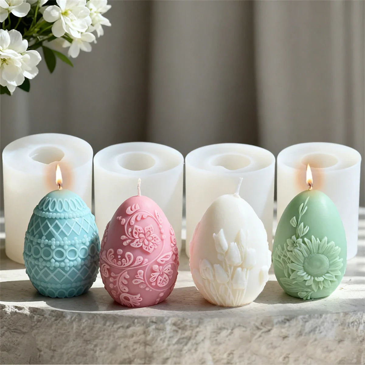 3D Easter Egg Scented Candle Silicone Mold – DIY Embossed Butterfly & Flower Egg Shape for Candle & Plaster Making, Easter Gift