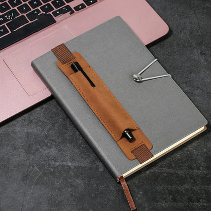 Adjustable Elastic Band Pen Holder - PU Leather Pen Sleeve Pouch, Detachable, Fits Notebook - Elastic Notebook Pen Holder