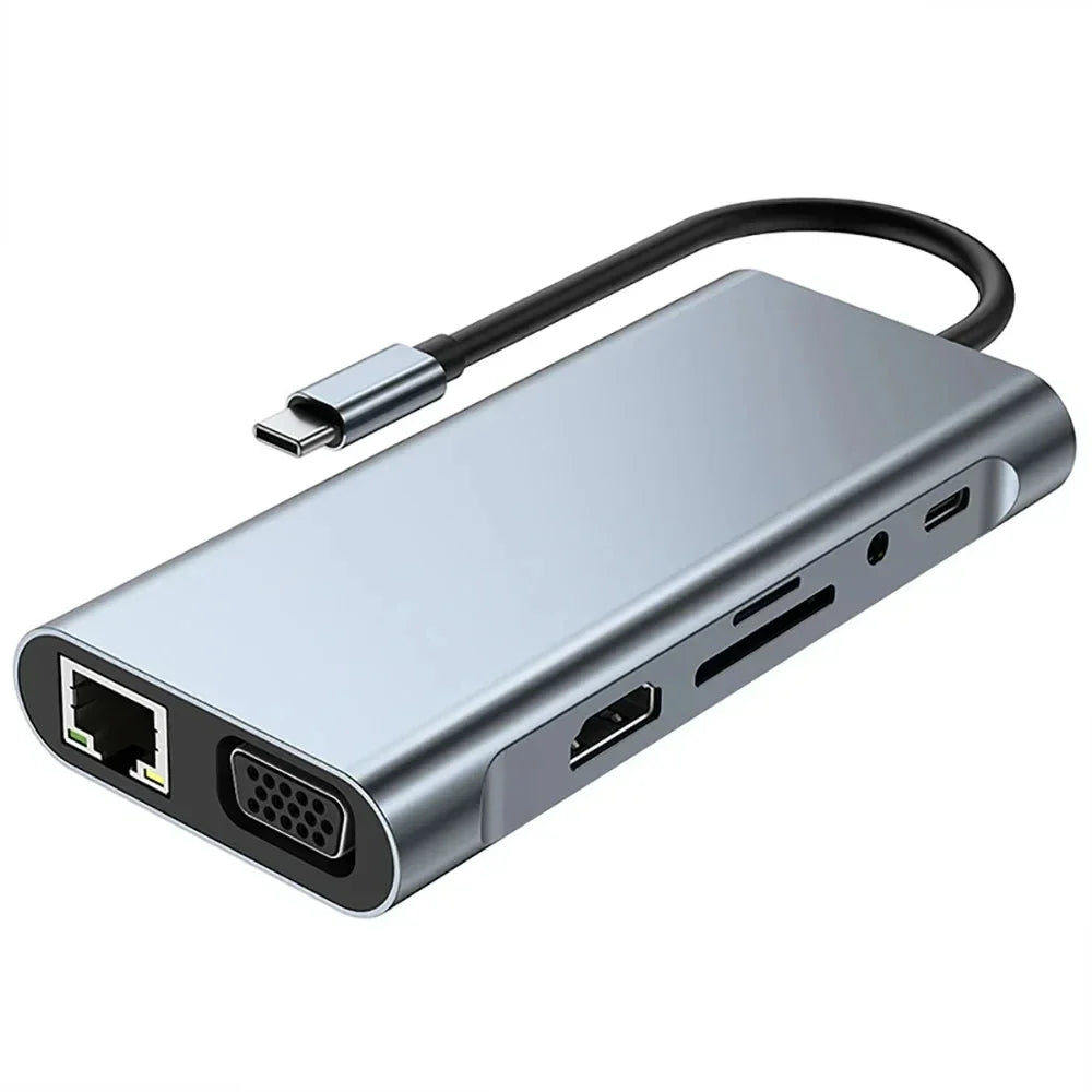 USB C Hub Adapter – 4K HDMI, VGA, PD, RJ45, SD/TF Card Reader for MacBook Pro/Air M1 & iPad