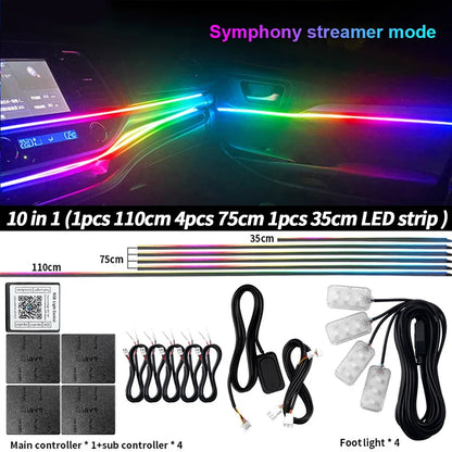 6/10/14/18 in 1 RGB LED Car Ambient Light - APP Controlled Acrylic Interior Atmosphere Strip with 64/213 Color Symphony Lighting