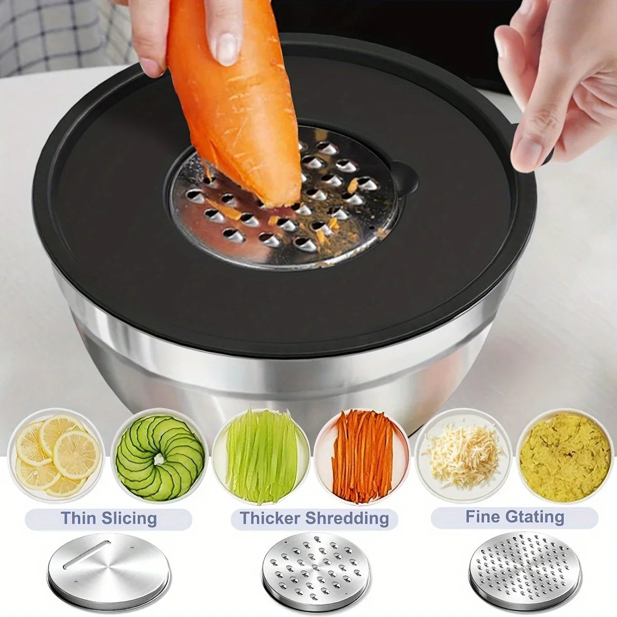 8PCS Stainless Steel Mixing Bowl Set – Airtight Lids, Non-Slip Bottoms, Black Kitchen Bowls for Baking & Serving