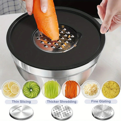 8PCS Stainless Steel Mixing Bowl Set – Airtight Lids, Non-Slip Bottoms, Black Kitchen Bowls for Baking & Serving