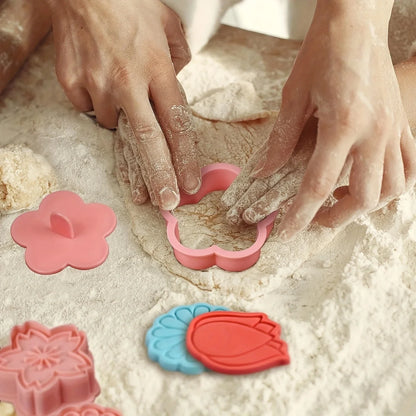 Set of 8 Cartoon Flowers Cookies Cutters - Plastic Pressable Biscuit Mold and Cookie Stamp for Kitchen Baking and Pastry Decoration