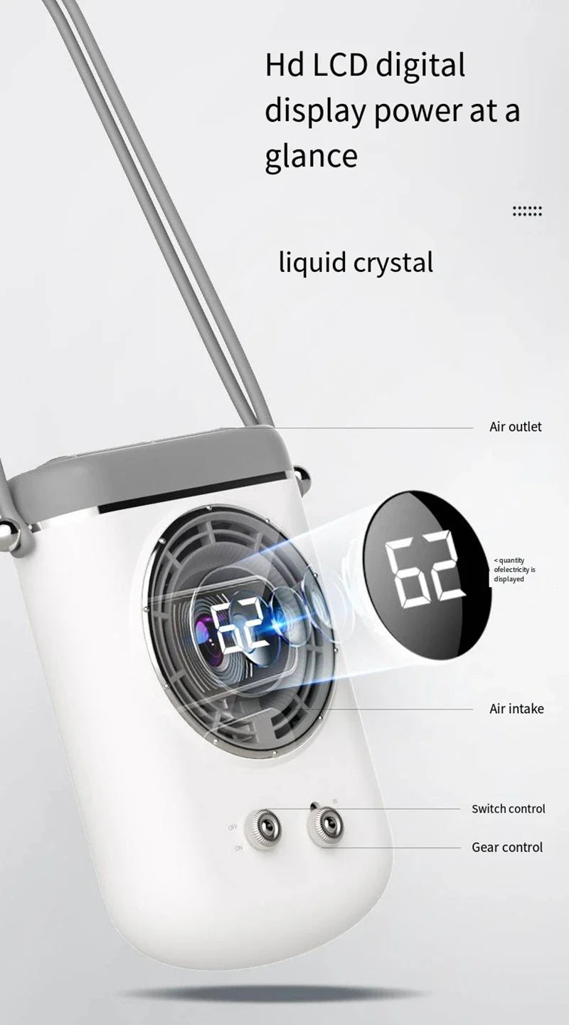 Neck Hanging Portable Fan – Silent Mini Cooling Fan with Strong Wind, USB Rechargeable, Outdoor & Desktop Use
