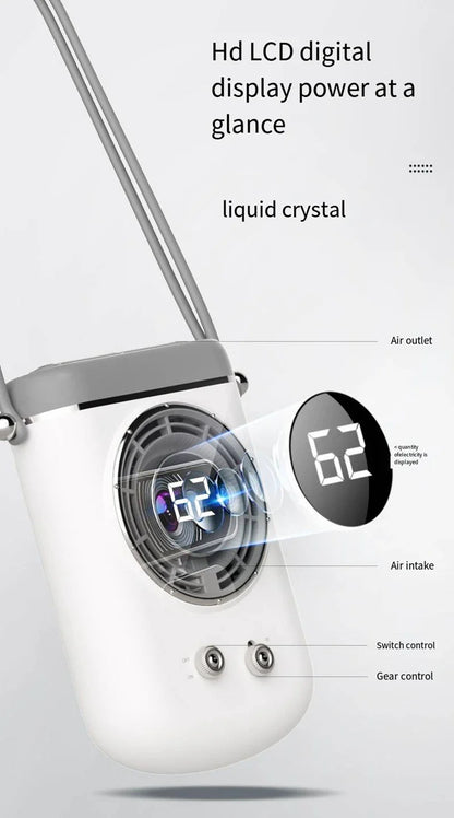 Neck Hanging Portable Fan – Silent Mini Cooling Fan with Strong Wind, USB Rechargeable, Outdoor & Desktop Use