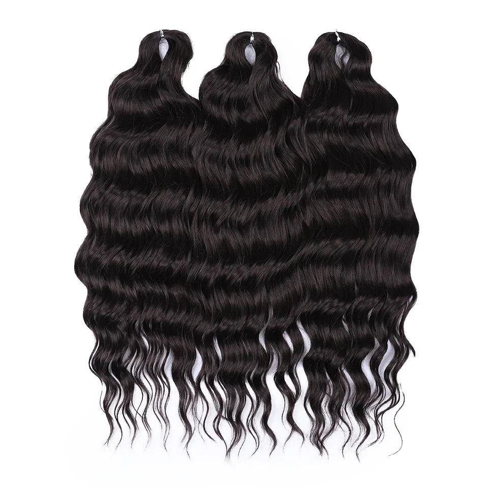 FASHION IDOL 24" Deep Wave Crochet Hair - 3-Piece Synthetic Water Wave Braiding Extensions, Ombre Rainbow Twist Hair
