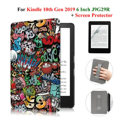 Kindle 10th Gen 6" Leather Case – Hand Strap & Screen Protector Cover with Wake/Sleep Function (2019, J9G29R)