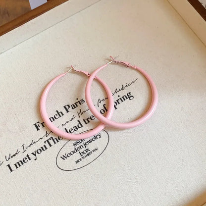 Women’s Dopamine Candy Hoop Earrings – Large Round Hollow Solid Color Ear Buckles, Versatile Fashion Jewelry