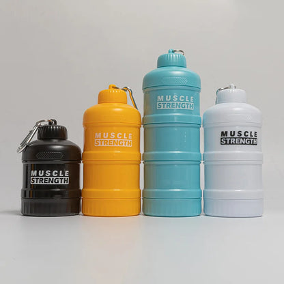 3-Layer Portable Protein Powder Box – Fitness Supplement Storage with Funnel & Handle