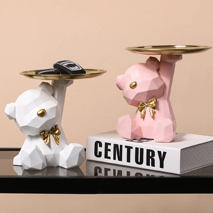 Geometric Bear Key Holder – Resin Figurine for Desk & Entrance Decoration