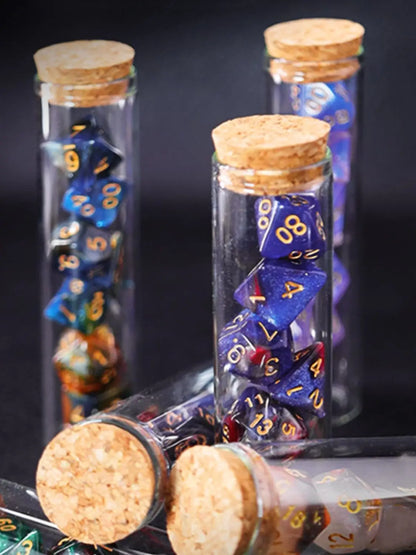 7Pcs Transparent RPG Dice Set - Polyhedral D&D COC Dice with Fantasy Potion Flask for Tabletop Games