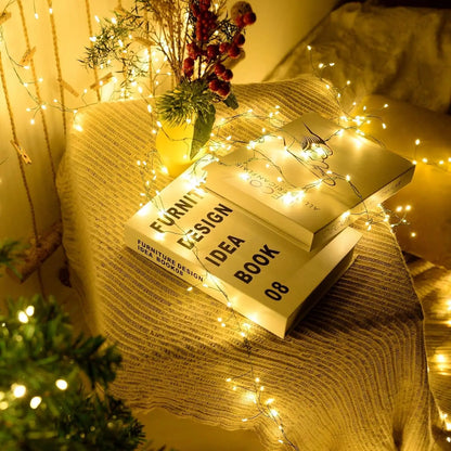 Outdoor Remote Control Copper Wire Lights — Starry Sky & Flower Wreath Decorative String Lights for Christmas & Holidays