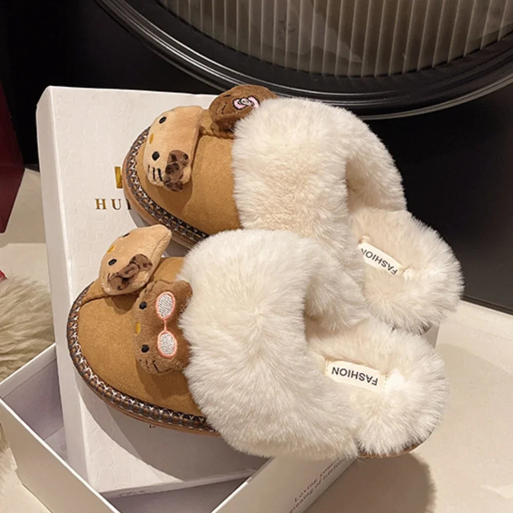 Sanrio Hello Kitty Winter Plush Slippers – Cute Fuzzy Warm Kawaii Women’s Home Shoes, Y2K Style, Non-Slip Outdoor Flats