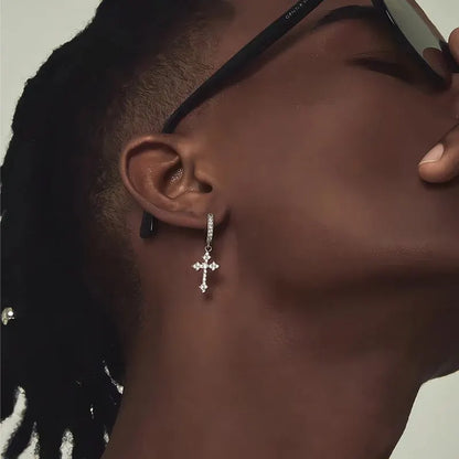 Classic Cross Crystal Earrings - Replaceable White Point-Drill Hip-Hop Party Jewelry for Women & Men
