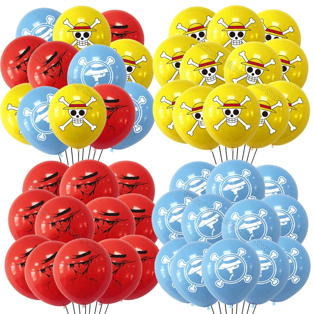 12/24Pcs One Piece Luffy Pirate Flag Balloons – Latex Helium Party Decorations for Kids' Birthday