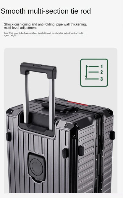 30-Inch Five-Wheel Aluminum Frame Suitcase — Multifunctional Cabin Luggage with Password Lock, USB Port & Cup Holder