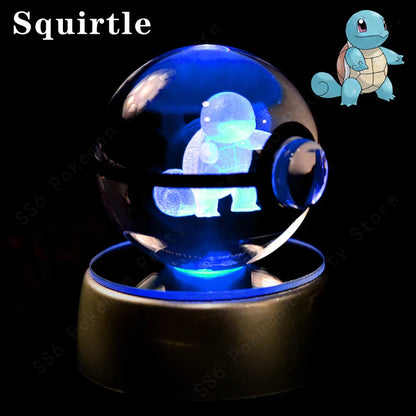 Pokemon Crystal Ball Night Light - 3D Pikachu, Gengar, Mew and Mewtwo Lamp Base, Glass Pokeball Figure, Birthday Gift