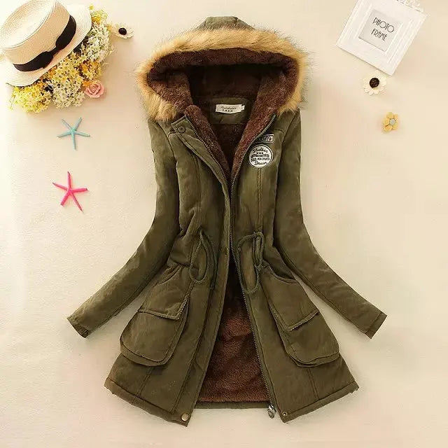 2024 Women's Winter Cotton Jacket – Slim Fit Hooded Parka, Embroidered Padded Warm Casual Overcoat