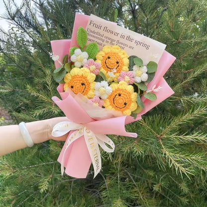 Knitted Sunflower Bouquet — Handmade Crochet Flowers for Valentine, Mother’s Day & Birthday Gifts