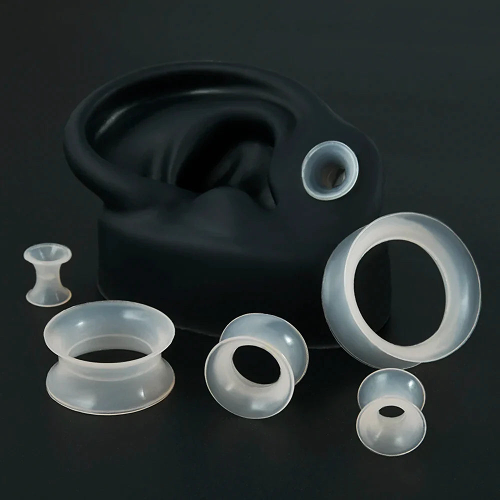 Pair Soft Flexible Ear Tunnels – Double Flare Flesh Tunnel Ear Plugs, Thin Silicone Gauge Expander Earrings for Stretched Ears