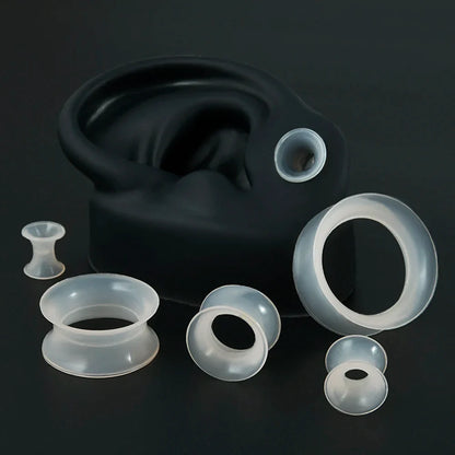 Pair Soft Flexible Ear Tunnels – Double Flare Flesh Tunnel Ear Plugs, Thin Silicone Gauge Expander Earrings for Stretched Ears