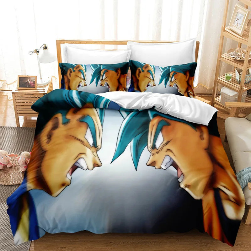 Goku Super Saiyan Dragon Ball Bedding Set – 2/3pcs Duvet Cover & Pillowcase 3D Anime Quilt Cover for Teens