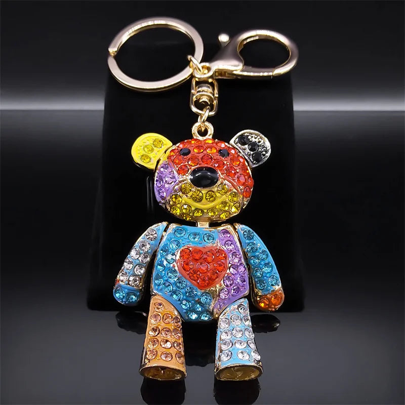 Colorful Crystal Bear Keychain - Rhinestone Alloy Bag Charm, Fashion Key Ring & Jewelry Accessory