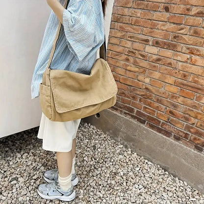 Women’s Vintage Canvas Messenger Bag – Casual Crossbody Shoulder Tote Handbag for Teenagers & Everyday Use