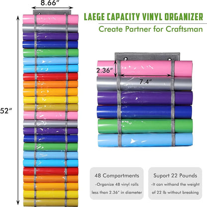 Vinyl Storage Organizer – Hanging Craft Vinyl Roll Holder with 48 Compartments for Easy Storage