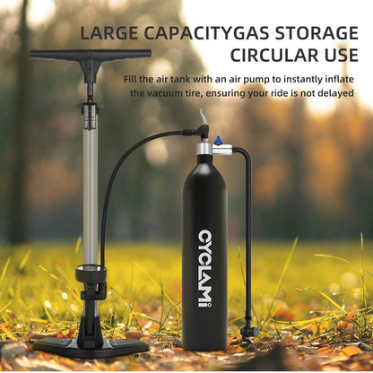 CYCLAMI 1.2L Aluminum Tire Booster – MTB & Road Bike Tubeless Inflator Air Bottle with Valve Cylinder