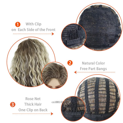 Ash Blonde Synthetic Wig – 26" Long Curly Ombre Hair, Fluffy Wave Wig for Women, Costume & Party Wig