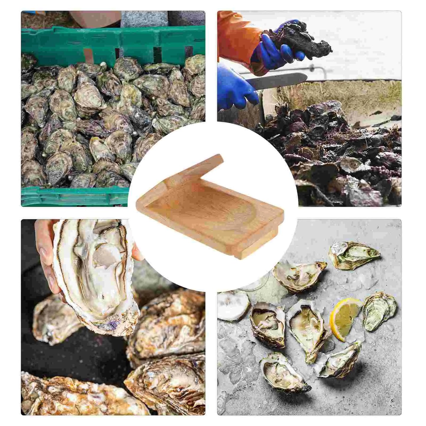 Wooden Oyster Shucking Opener Seafood Clamp Tool - Shucker & Shellfish Holder