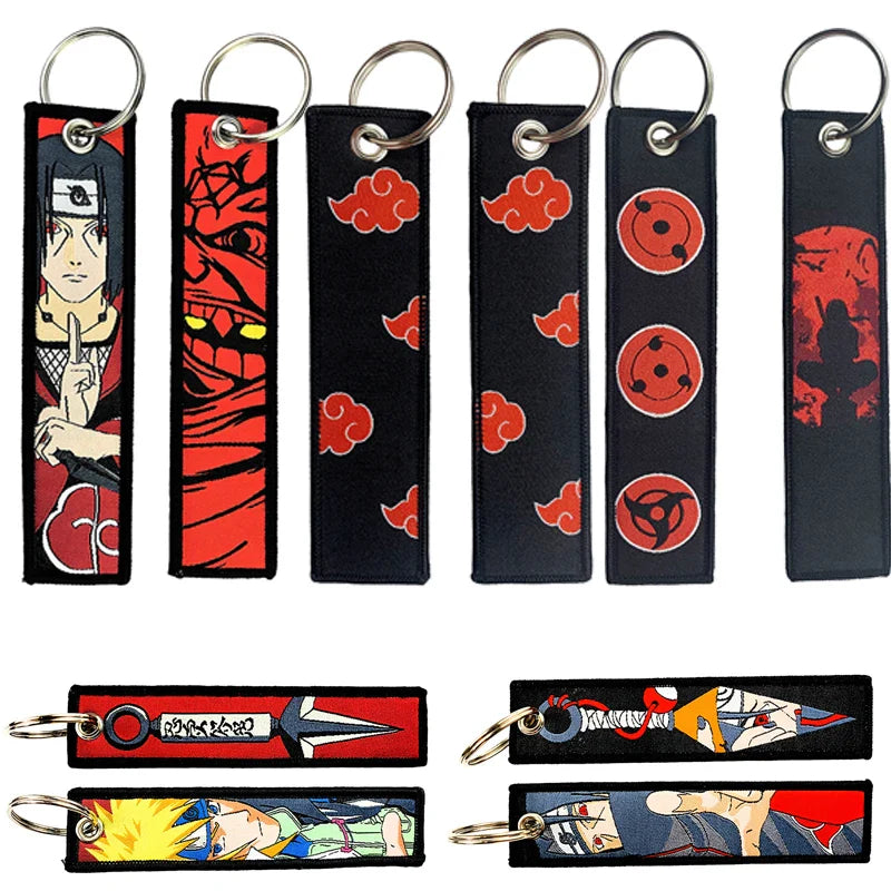 Naruto Itachi Keychain — Anime Embroidery Key Fob for Men, Cartoon Motorcycle & Car Keys, Backpack Pendant Gift