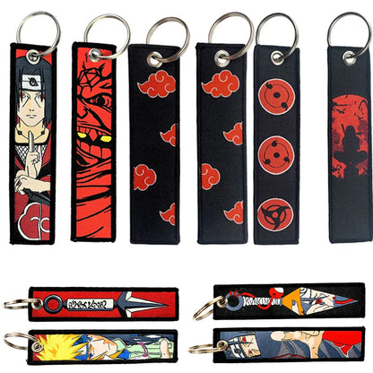 Naruto Itachi Keychain — Anime Embroidery Key Fob for Men, Cartoon Motorcycle & Car Keys, Backpack Pendant Gift