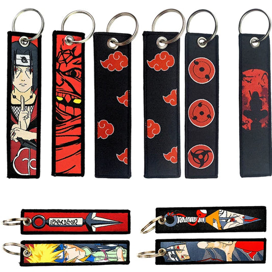 Naruto Itachi Keychain — Anime Embroidery Key Fob for Men, Cartoon Motorcycle & Car Keys, Backpack Pendant Gift