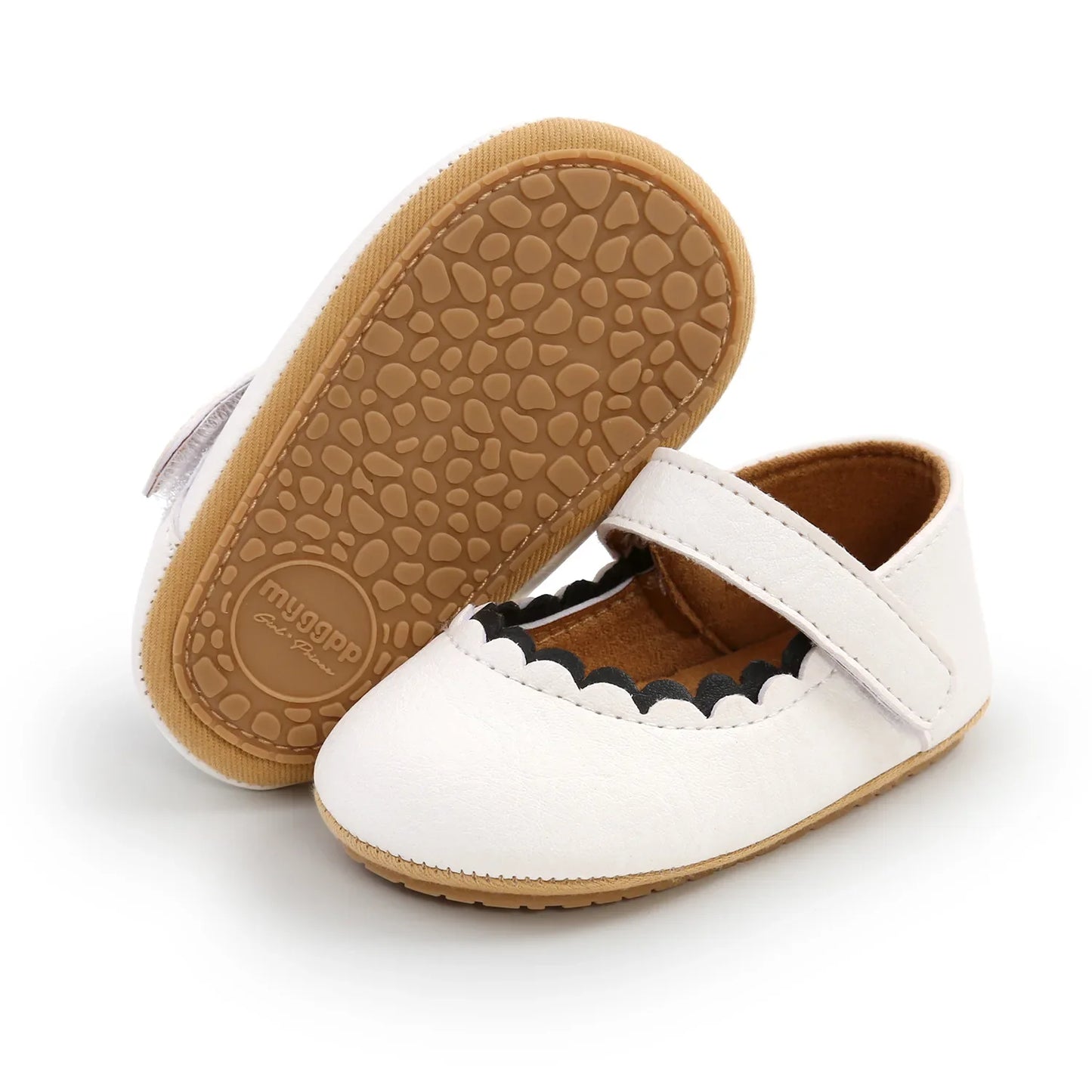 Meckior Baby Boys & Girls Shoes - Infant Leather with Rubber Sole, Anti-Slip Toddler First Walkers, Newborn Princess Crib Shoes