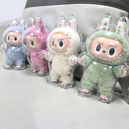 Labubu Transparent Protective Cover for Elf Doll - Cute Monster Toy Storage & Display Case for Party Plushies