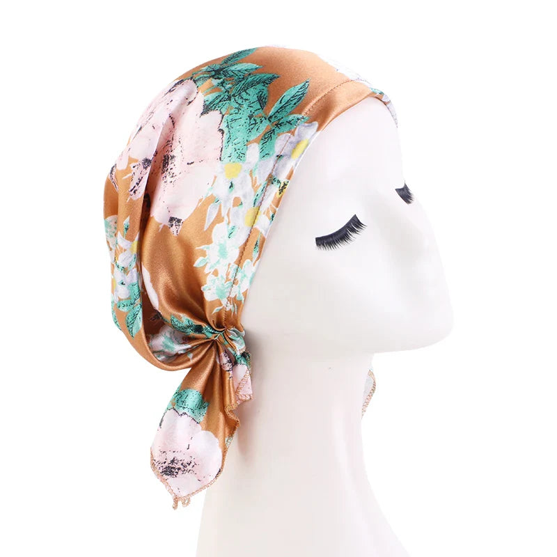 Women’s Satin Pre-Tied Turban – Paisley Pattern Muslim Headband & Chemo Hair Scarf Head Wrap Bandana