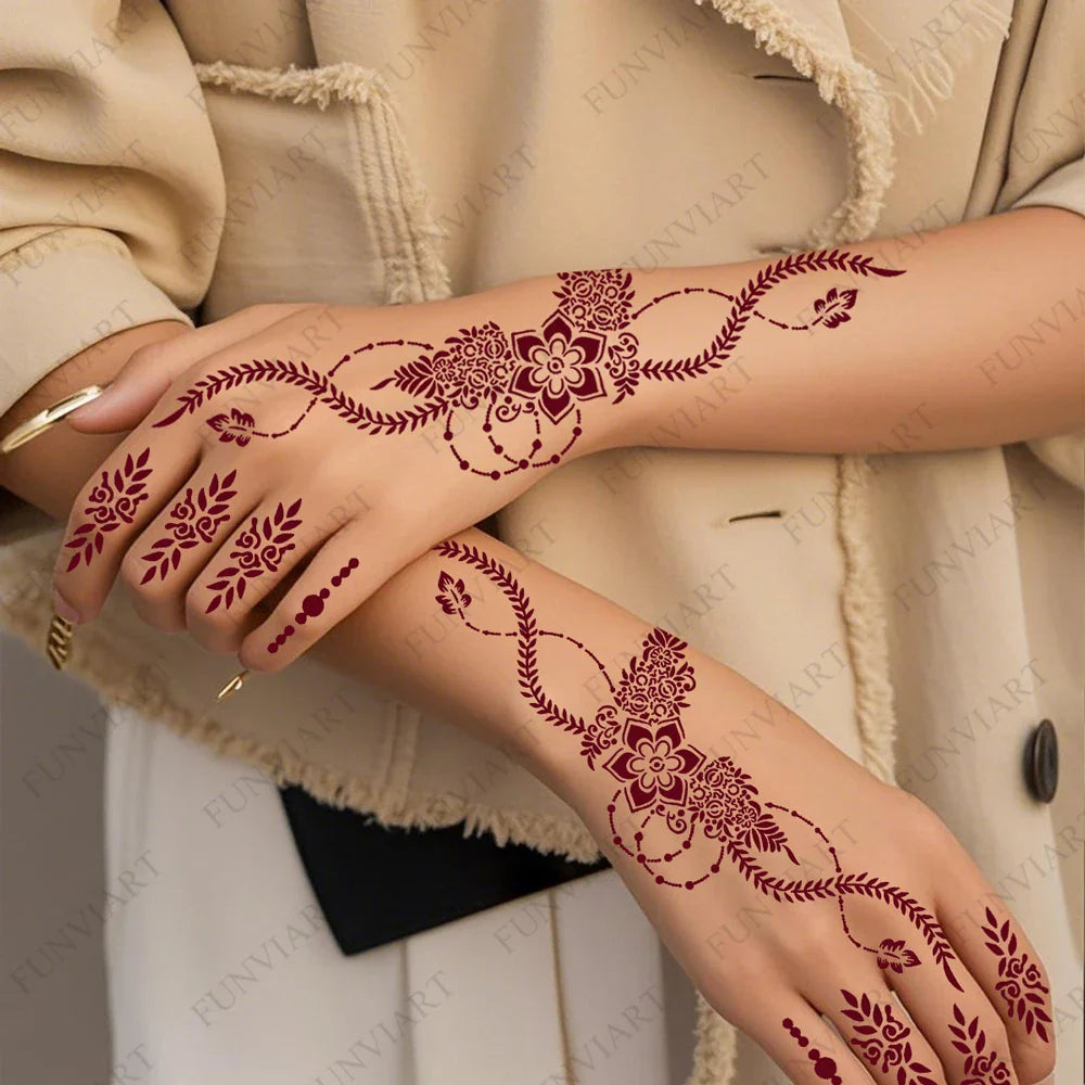 Reusable Henna Stencil Templates for Hand & Body – Floral Tattoo Stencils for Women, Weddings & Festivals Body Art Makeup Tools