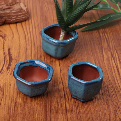 Mini Chinese Style Ceramic Bonsai Pot – Breathable Succulent Planter with Drainage Holes for Home