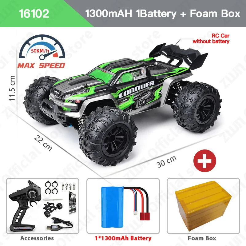 ZWN 1:16 4WD RC Monster Truck – 70KM/H High-Speed Drift Remote Control Car with LED for Kids, vs Wltoys 144001