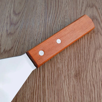 Square Head Stainless Steel Steak Spatula with Wood Handle - BBQ Utensil for Kitchen