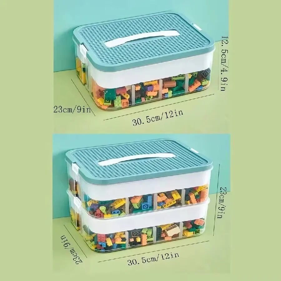Stackable Kids Storage Box – Building Blocks Organizer with Handle, Adjustable Toy & Sundries Container for Children
