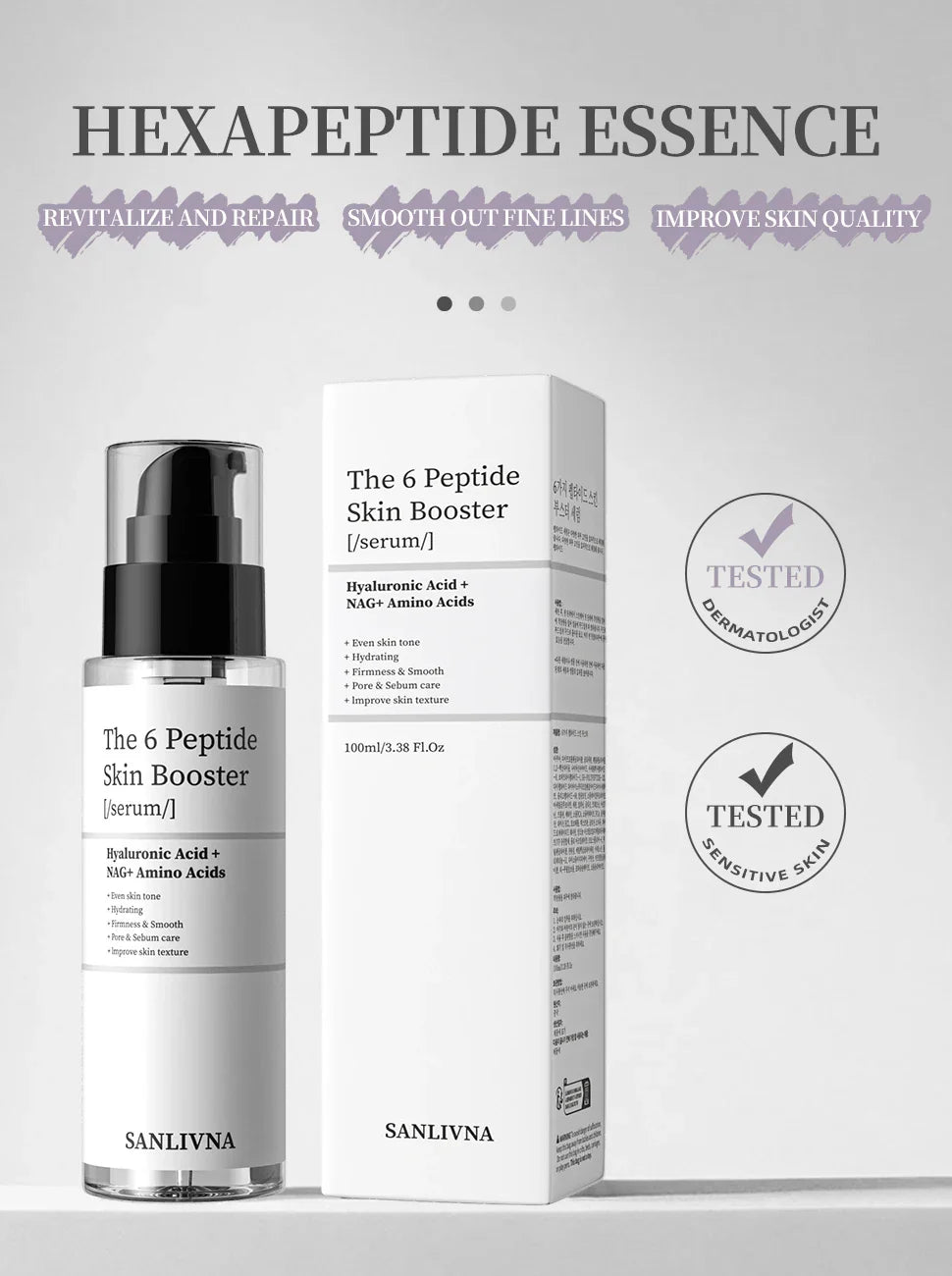 6 Peptide Essence Facial Skin Care Set — Collagen Anti-Aging, Brightening, Moisturizing & Nourishing Treatment