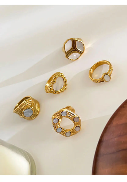 Peri'sbox Elegant Gold Plated Oval Heart Ring – White Mother of Pearl Women’s Waterproof Party Jewelry Gift