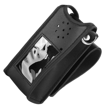 Black Leather Soft Protective Bag for Walkie Talkie – Radio Holster Cover for Baofeng UV-9R, UV9R Plus Two Way Radio Accessories