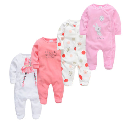 Kavkas 3/4 Pcs Baby Romper – 100% Cotton Polka Dot O-Neck Full Sleeve Summer Jumpsuit for Newborn Girls (0-12 Months)