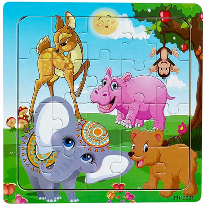 20-Piece Wooden Puzzle Set — Cartoon Animals, Cars, Letters & Numbers Educational Jigsaw Toys for Kids